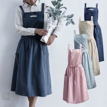 에이치엔하나 주방 예쁜앞치마 원피스 면앞치마 카페 바리스타 업소용 원피스형 앞치마, 네이비, 1개