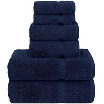 Chakir Turkish Linens 터키산 면 럭셔리 호텔 스파용 목욕 타월 핸드 타월 - 6개 세트 네이비 블루, Navy_6-Piece Towel Sets