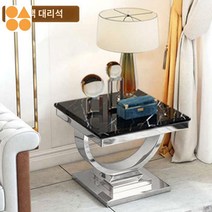 티테이블 스테인레스 사각테이블 대리석 북유럽 미니, 실버화이트+흑백뿌리 대리석 프리미엄 봉유색 퇴색없음