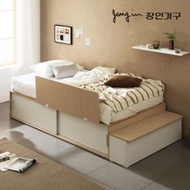 장인가구 벤스 슬라이딩 높은 빅수납침대 프레임SS 풀세트, 화이트오크(가드_오크)