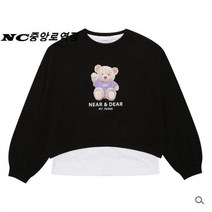 [에꼴리에] SH02 여아 봄 베어 레이어드 크롭티 스타일굿 블랙 긴팔 티셔츠 NC중앙로역
