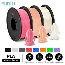 SUNLU-3 롤 PLA 3D 필라멘트 1.75MM FDM 프린터 250G 미니 스풀 더 많은 색상 무취 무독성 친환경 3D 펜 사용, SkinPink Transparent