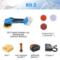 무선 자동차 광택기 듀얼 액션 궤도 무선 광택기 왁싱 18v20v 리튬 이온 53939 125mm 무선 광택기 왁싱 오비탈 샌더 6단 세차용품, kit2 상자 포장, 유럽 ​​연합