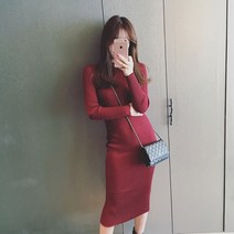 슬림 2컬러 골지 타이트 1P 여성 니트 치마 롱원피스