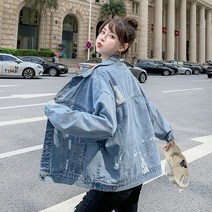 데님자켓 청자켓 수 놓은 데님 재킷 여자 봄과 가을 의류 대학 스타일 중학생 한국어 버전 느슨한 모든 경기 데님 재킷 미쏘자켓 톰보이자켓 듀얼자켓 럭키슈에뜨