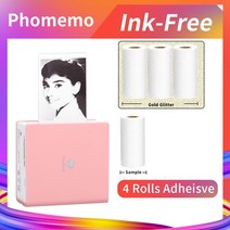 사진인화기 스티커사진기계 스마트폰사진인화기 Phomemo-M02 휴대용 무선 감열식 미니 포켓 프린터 핸드헬, 12 Pink-Gold Adhesive