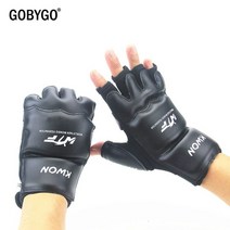 MMA 오픈핑거글러브 이종 격투기 gobygo 하프 복싱 pu 가죽 파이팅 킥복싱 가라데 무에타이 훈련 운동 키즈 남성, XS, 검은색