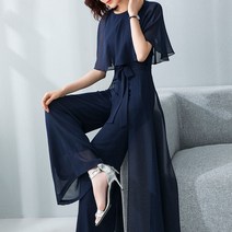 puildaug 로터스 리프 슬리브 점프 수트 여성 여름 긴 점프 수트 와이드 레그 슈트 기질 점프 수트 점프 수트