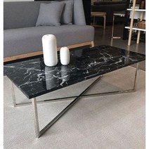 플레르가구 로띠끄 홈데코 대리석 마블 실버 소파 테이블, 네로마퀴나_엑스형_실버다리 (블랙)