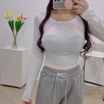 입술넥 디욜 슬림 반크롭긴팔티 4색