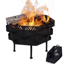 Aterland Wood Burning Fire Pit with Cooking Grate 2 in 1 Outdoor Firepit Bonfire for BBQ Foldable