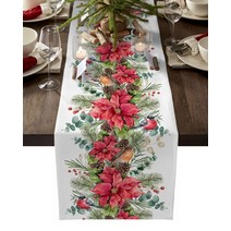 크리스마스 유칼립투스 전나무 나무 로빈 홈 장식 테이블 웨딩 주방 러너, 47.41 x 183cm+LXM11828