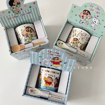 짱구머그잔 물컵 세라믹 찻잔 생일 선물, 짱구친구들+스푼