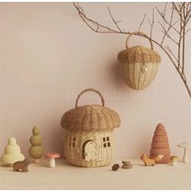 라탄 인테리어 소품 촬영 쇼핑몰 장식 유모차 모형, 스몰 솔방울 가방 약 12x8cm