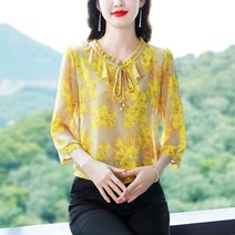 이른 봄 패션 코디 빅 사이즈 엄마옷 탑 기질 프린트 엄마옷 블라우스