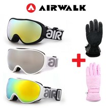 [에어워크] AW-4400 더블미러렌즈 보드 스키고글+스키장갑세트, 색상:화이트/그린미러+HIS116 핑크L