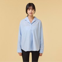 자주 여 포플린 루즈핏 오픈 카라 셔츠_블루 184153