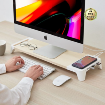 라이브잇 파우트 초고속 무선충전 USB 원목 모니터 받침대 EYES8, 화이트, 4세트
