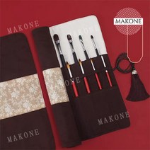 Makone 상표등록 미대 학생 캔버스 이젤 붓 패브릭 두루마리 롤 수납함 유성펜 20홀 면 자수 미술 화방용품, 커피 텍스처 (태슬 없음) 10홀