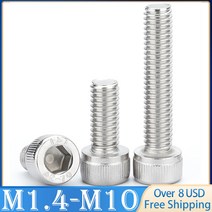 2/5/10/50pcs DIN912 M1.4 M2 M2.5 M3 M4 M5 M6 M8 M10 A2-70 304 스테인레스 스틸 육각 소켓 캡 나사 볼트, 03 M2 x50pcs_06 10mm