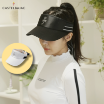 까스텔바작 여성 골프 리본 넓은챙 보석 썬캡 모자, 색상 : CW703 블랙 썬캡
