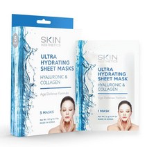 미국직구 히알루론산&콜라겐 함유 스킨미학 울트라 하이드레이팅 시트 마스크 여성용 에이지 디펜스 페이셜 마스크 하이드레이팅 포뮬러 쉽게 바를 페이퍼 시트 5팩, 수량, 상세참조