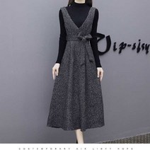 가을겨울 여성복 롱 기모 두꺼운 멜빵 스커트 투피스 슬림핏 원피스 날씬해 보이는 패션 수트 스커트녀