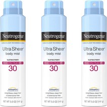 Neutrogena 울트라쉬어 바디 미스트 선크림 스프레이 브로드 스펙트럼 SPF 30 경량 오일 프리 논코메도제닉 옥시벤존 프리 142g 3개, 5세트