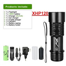 슈퍼 밝은 XHP120 다이빙 손전등 IPX8 방수 등급 전문 라이트 수중 800M 토치 핸드 로프, F-26650-charger, White light, 3 modes