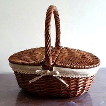 공원바구니 경량 과일 데이트 여행 놀이공원 비치 수납 피크닉 바구니, 브라운 35*25cm