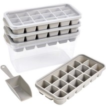 자이티 얼음쏘옥 얼음 트레이 얼음틀 18구 4개 + 얼음통 + 스쿱 세트, 그레이