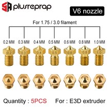 5 또는 12PCS E3DV6 스레드 노즐 황동 0.2 0.3 0.4 0.5 0.6 0.8 1.0mm 1.75 3.0mm 필라멘트 V5 V6 Hotend 압출기 3D, [02] 5pcs Mix 0.4-1.0mm, [02] 5PCS for 3.0mm
