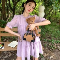 키작녀 원피스 키작은 여자 프렌치 여성용 여름 인형 스커트 노란색 외국 스타일 나이 감소 오버핏 a 라인 숏 치마