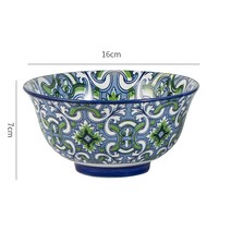꽃무늬그릇 일본식 조주 세라믹 밥 그릇 underglaze 색상 고온 방지 가정용 샐러드 그릇 인스턴트 국수 그릇 전자 레인지 특수 그릇 안티 스케일링, 6.3인치 파란색과 흰색 그릇 2개