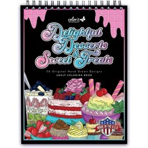 미국직구 ColorIt 즐거운 디저트와 달콤한 간식 성인 컬러링북 - 50개의 단면 디자인 두꺼운 소프트 종이 레이 플랫 하드백 커버 스파이럴 바운드 미국 인쇄 디저트 컬러링 페이지, 상세참조, 수량