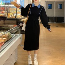 POMTOR 봄녀 빅사이즈 여성복 허리 조임 배 가려 날씬해 보이는 원피스