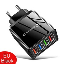 USB 급속 충전 4 포트 충전기 QC/3.0 여행용 월 충전기 아이폰 12 화웨이 샤오미 화웨이 태블릿 용, EU Plug|Full Black
