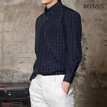 [빌리버스] 남자 와이셔츠 BSV086 체크 일반핏 카라 남방