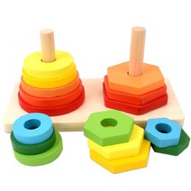더블 타워 하노이 탑 쌓기 644-68 쌓기놀이 도형끼우 100일 3 4 5 6 7 8 9 10 15 개월 돌 두돌 아기 장난감 어린이집 생일 선물, 본상품선택