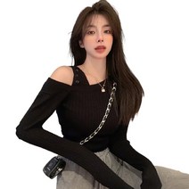 데이홀릭 언발단추 한쪽트임 골지 긴팔니트