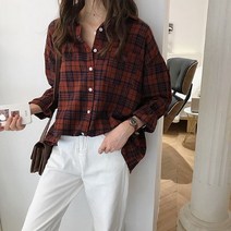 협력브랜드 여성 오버핏 체크 셔츠 2컬러 남방 블라우스