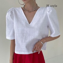 H스타일 BL 코튼V셔링블라우스 여름 반팔