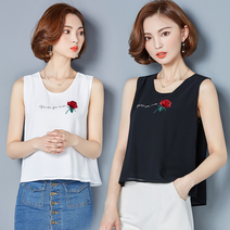 SAMARA 로즈자수 쉬폰 라운드 여성민소매 블라우스 민소매/나시