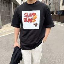 슬램덩크 디지털 전사 나염 프린팅 루즈핏 여름 남녀공용 곰돌이 반팔티