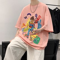 여름 여름 상의 루즈핏 반팔 남 프린트 티셔츠 여