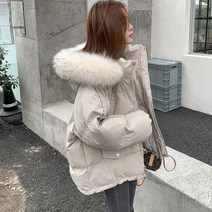 여성 하프 패딩 경량 후드 풍성한 퍼 숏 패딩