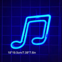감성소품 네온사인 간판 크리에이티브 LED 음악 노트 모양 네온 사인 배터리 전원 및 USB 밤 벽 램프 어린, 02 blue