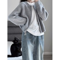 엔젤걸스 그레이 라쿤털 숏집업니트코트 가을겨울빈티지 나른한느낌에 두툼한아웃도어 니트가디건
