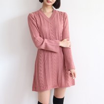 루즈디 브이넥 꽈배기 니트 A라인 미니 원피스 (3color)