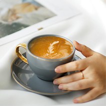 금장 도금 빈티지 커피잔 집들이 선물용 손님맞이, 카키브라운